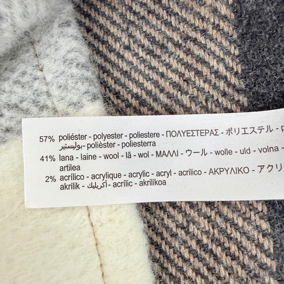 ZARA Oversized Plaid Shacket Jacket Size M Wool Blend Fringe Back Neutral Cozy - Picture 11 of 14